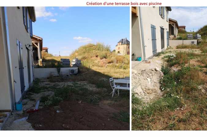 Dalle de piscine et terrasse bois à Montmelas-Saint-Sorlin