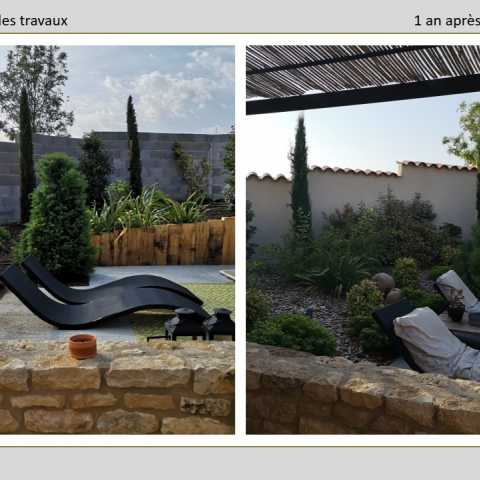 Aménagement d&#039;un jardin dans le Beaujolais (chantier réalisé en 2019 par VERT AVENIR PAYSAGE)